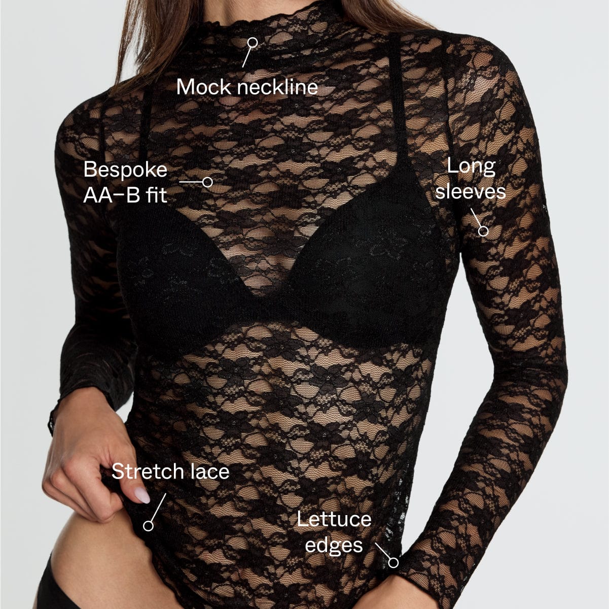 Lace Long Sleeve Top Black - Image 2